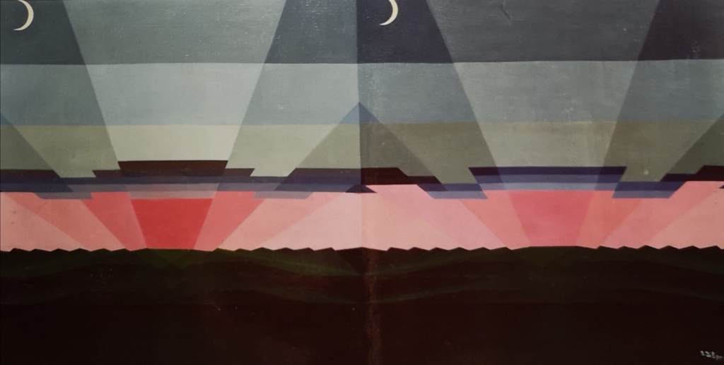 Titolo Metamorfosi di un crepuscolo, tecnica olio su tela, misura 100h50, anno 1975 Fiorangela Filippini